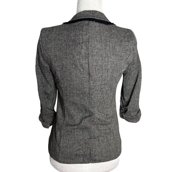 Maurices Tweed Blazer Jacket Ruffles Small Black Button Lined Scrunch Sleeve - Picture 4 of 7